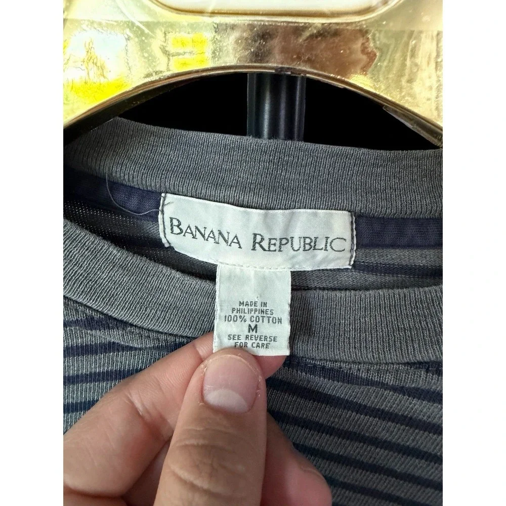 Vintage 90's Banana Republic Pullover‎ Sweater Medium Striped Distressed Cotton